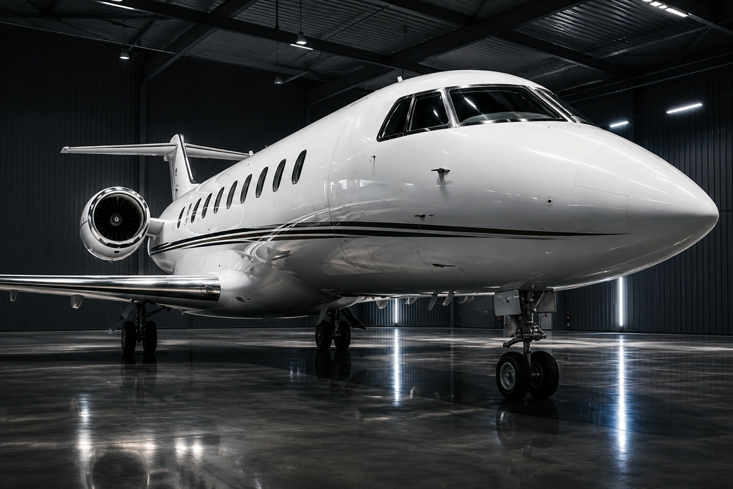 Private aircraft detailing in a luxury hangar